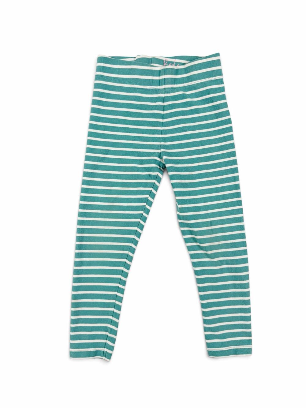 Mini Boden Girls Striped Leggings Cotton Green White Size 4-5 Years